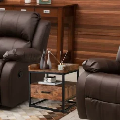 Northix Småbord>2-vånings sidobord med metallram och upphöjda kanter