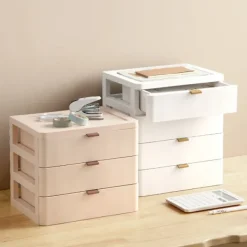 Byråer>3-vånings skrivbordsarrangör, låda, badrumstillbehör, förvaringslåda, kosmetisk sminkhållare, arrangör (vit)