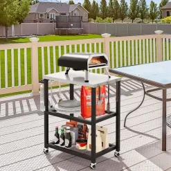 B2X Köksö>3-vånings utomhusgrillvagn med 3 krokar & rostfritt stålplåt & handtag för flera ändamål