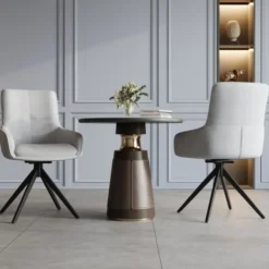 Matgrupper>Vridbara stolar för matsal grå – Designade & extra vadderade – Höjdjusterbara fotstöd – Perfekt för köksbord