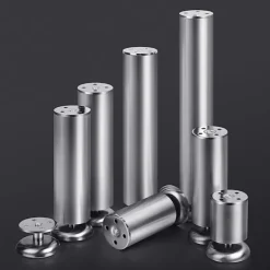 Köksö>4X Möbelben, Rostfria Köksbänkskåp Benfötter Runda Ben - Gummimatta - Säkra och Tysta 50 x 80mm