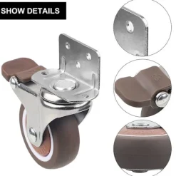 Skåp>4x 25mm Svängbara Möbelhjul med Bromsar för Små Skåp & Stolar[JUN]