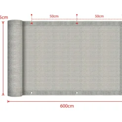 Balkongmöbler>75X600cm Balkong Sekretess Sichtschutz Balkong Sichtschutz HDPE Sekretess Sichtschutz Balkong Sichtschutz med Öglor och Snören, Grå
