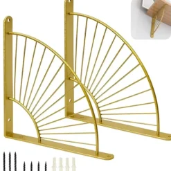 Hyllor>XJ 2-pack hyllkonsoler i fläktform guld, hyllkonsol vägg