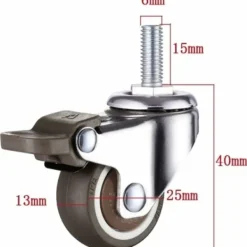 Stolar>XVX Set med 4 små möbelhjul - 25 mm - Mjukt gummi TPE - M6 x 15 mm - Gänga (2 delar med broms) (25 mm)